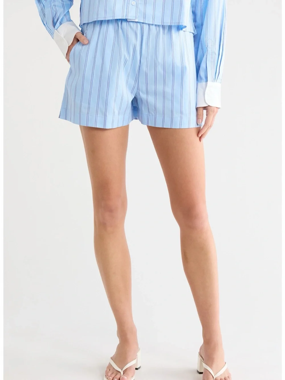French Connection 100% Cotton Boxer Shorts Light Blue & White Striped XS